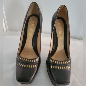 L.A.M.B. Black Pumps with gold embellishments